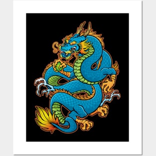 The Dragon of Luckyness in Blue Colour Posters and Art